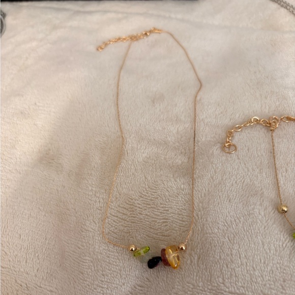 Colorful Gemstone Chip Necklace & Bracelet Set | Stainless Steel Adjustable Boho - Picture 3 of 5